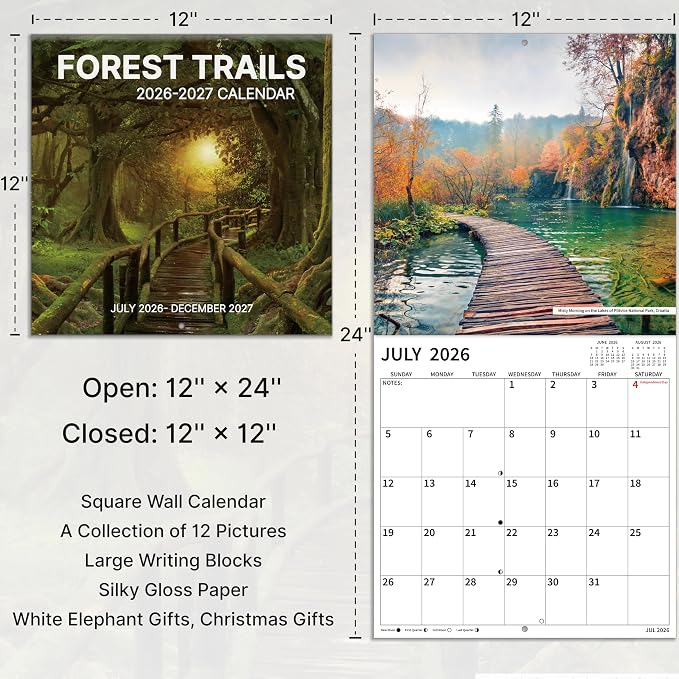 2026-2027 Wall Calendar, 2026-2027 Pathways Calendar, 18 Months from Jul 2026 - Dec 2027, 12" x 24" Open, Thick Paper, Hanging Holes, Large Blocks, Holidays, Gifts for Planning Organizing