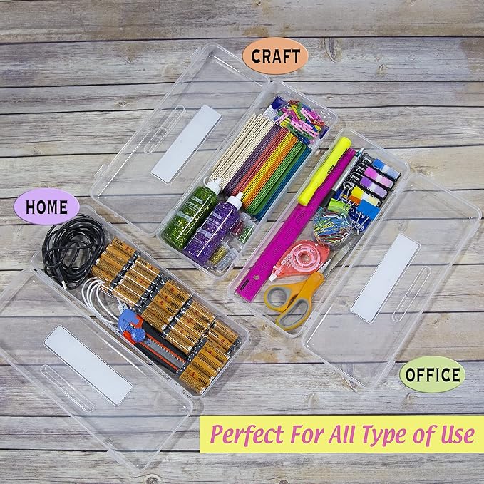 BAZIC PRODUCTS Clear Ruler-Length Pencil Box, 12-Case | 13 3/8 x 5 3/8 x 2 1/2 in, snap-latch lid for long supplies