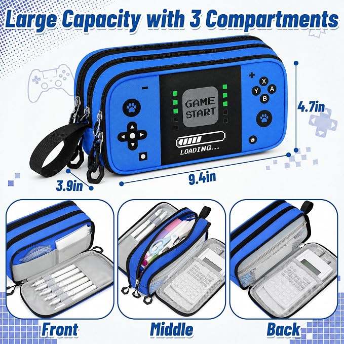 Pencil Case for Boys, Large Capacity Pencil Pouch with Zipper Compartments, Gamer Pen Bag Organizer for School Kids Teens