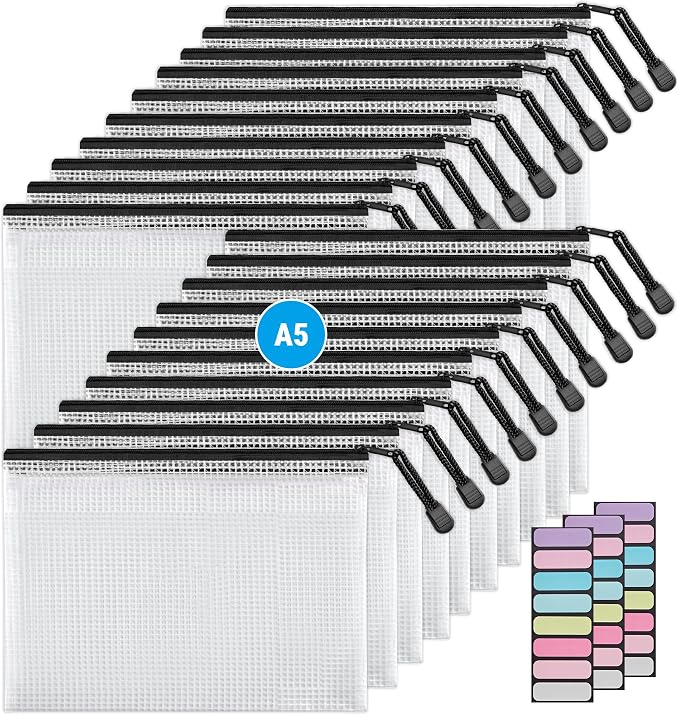 JARLINK A5 Mesh Zipper Pouches, 6x9inch Pencil Pouches for School, 20 Pack | Durable Mesh Zipper Pouches, Waterproof Zipper Reusable Pouch for Office Supplies, Cosmetics, Bikini, Travel Storage, Black