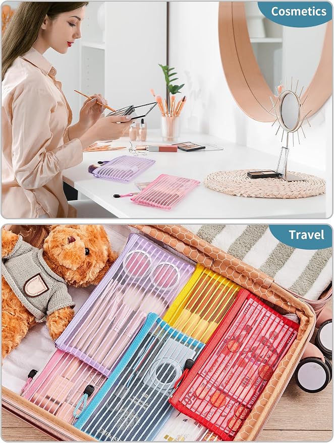 JARLINK Zipper Mesh Pouch, 80 Pcs multi-use Pencil Bags in 10 Colors | Multipurpose Pencil Pouch Bulk for School, Office Supplies, Cosmetics, Makeup&Travel Accessories, Solid Color