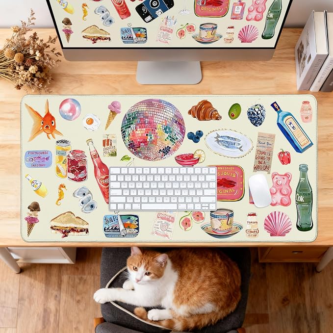 Desk Cover Mat, Large Cute Mouse Pad, Desk Pad Mat Decor for Office Game Home 31.5 X 15.7 Inch (Watercolor Stickers)