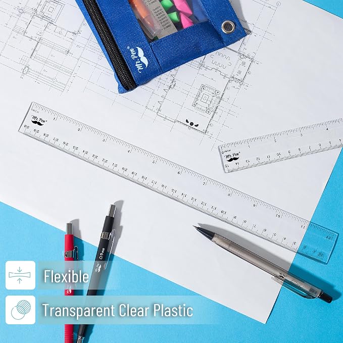 Mr. Pen- Plastic Rulers, 24 Pcs, 6 Inch & 12 Inch, Easy-to-Read Markings | Scratch-Resistant Design with Inches and Centimeters, Durable Transplant Rulers for Crafting Office & School, School Supplies