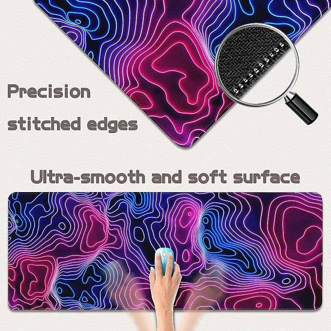 Gaming Mouse Pad - (31.5"×11.8") Topographic Large Mouse Pads for Desk - Desk Mat for Keyboard and Mouse with Non-Slip Base, Desks Pad Matfor Game/Office & Home