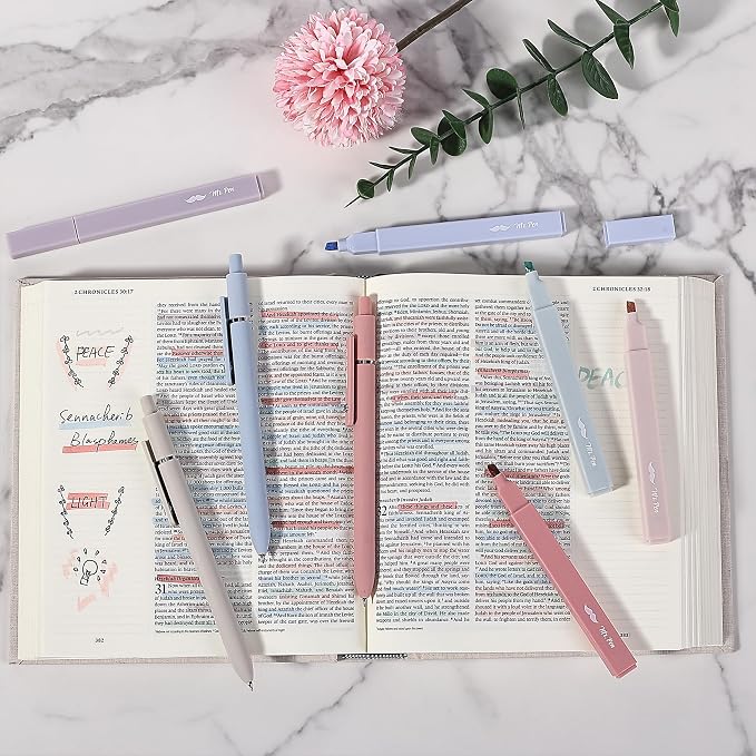 Mr. Pen- Aesthetic Highlighters and Gel Pens, 10 Pack | Morandi Colors Bible Highlighters No Bleed, Black Ink Gel Pens, Fast Dry and No Smear for Bible Journaling, Planner