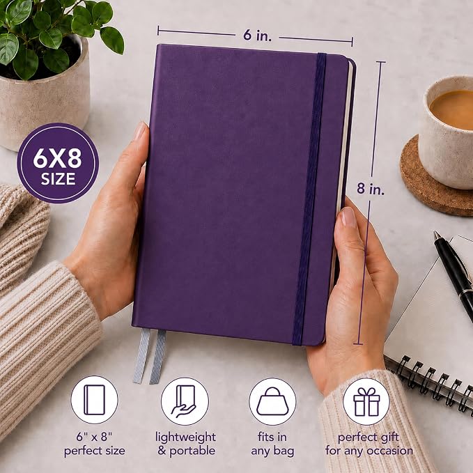 Eccolo Cool Jazz Hardbound Writing Journal, 192-Page Lined Paper, Lay-Flat | Elastic Band Closure, Interior Gusset Pocket, Double Ribbon Bookmarks and Built-In Pen Holder, Durable Section-Sewn Binding