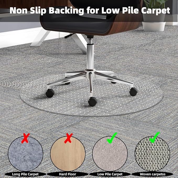 Office Chair Mat for Carpets, 2 Pack 36" × 36" Round Computer Chair Mat with Studs for Rolling Chair, Desk Floor Mat for Home and Office Carpet, Protects Floor Mats for Low Pile Carpeted Floors