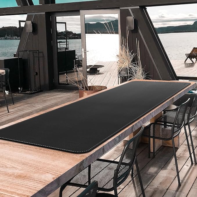 CENNBIE Leather Desk Mat, 71" x 19.6" Large Mouse pad for Desk (Black) | Premium stitched edges resist wear. Easy to clean. Protects desk from spills, stains ,scratches. Smooth glide. Office & home.