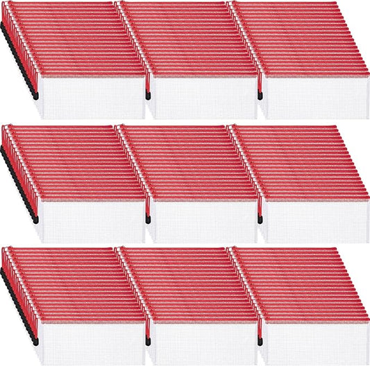Zhehao 200 Pieces A6 Mesh Zipper Pouch Bulk Mesh Bags with Zipper Waterproof Small Pencil Pouches for Office Supplies Organization 9.4 x 4.5 Inches(Red)