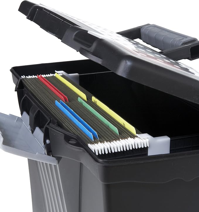 Storex Portable Letter/Legal Filebox with Organizer Lid, Letter/Legal Files, 14.5" X 10.5" X 12", Black