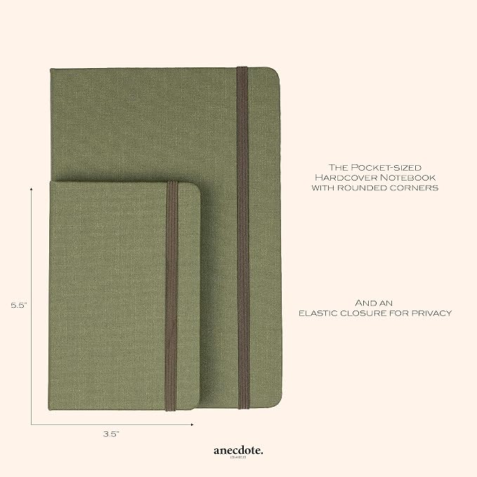 ANECDOTE. Small Journal Notebook for Men & Women, 192 Pages | Thick 80 GSM Lined Paper| Hardcover (5.5"x3.5" Pocket Size) | Daily Journaling Diary for Work, Travel, School & Office Use (Olive Green)