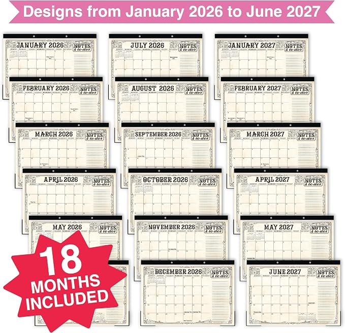 Hadley Designs Large Teacher Desk Calendar 2026-2027 - Desktop Calendar 2026, 18-Month Academic Desk Calendars for School, Home & Office, Cute Classroom Must Haves, Back to School Teacher Gifts
