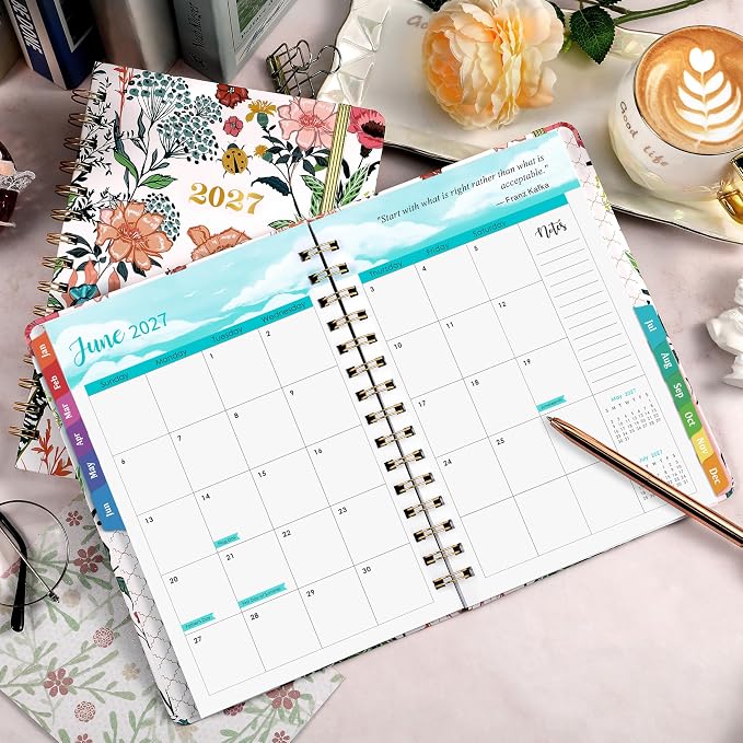 2027 Planner – Weekly ＆ Monthly Planner 2027, Jan. 2027 – Dec. 2027, 6.4" x 8.5" with Tabs, Flexible Hardcover, Thick Paper, Strong Twin-Wire Binding, Back Pocket, Inspirational Quotes ＆ Notes