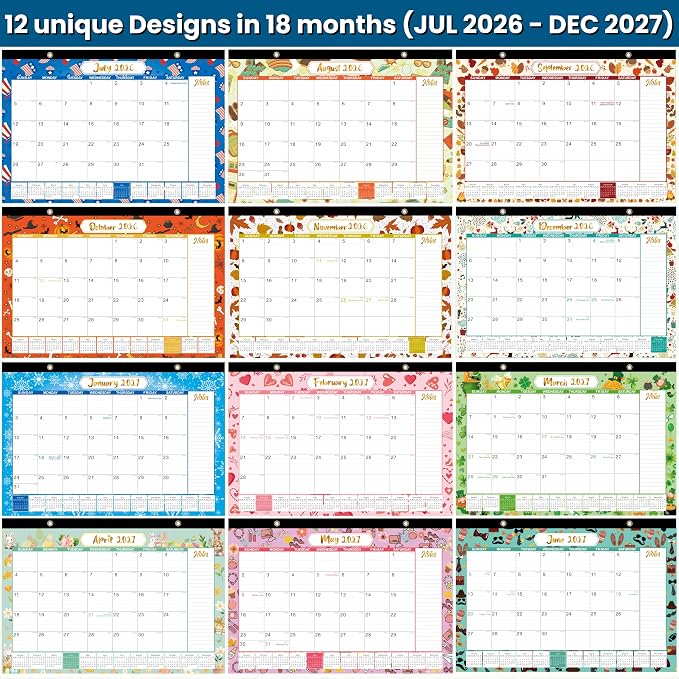 Desk Calendar 2026-2027, Large 18-Month Desk/Wall Calendar, Now Through Dec 2027, 17" x 12", Thick Paper, Large Blocks, Plastic Cover, Monthly Calendar for Home School & Office Easy Organizing