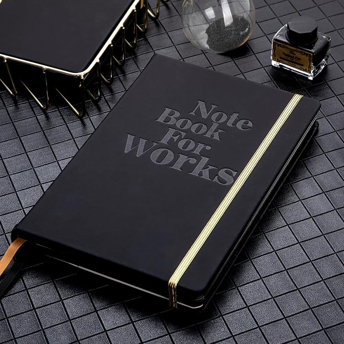 MINICAGIE Lined Journal Notebook for Men and Women, 256 Pages Black Journals for Writing, Hardcover A5 Journaling Notebooks Daily Work Travel Office Journal 5.7'' X 8.5'' Black Gold