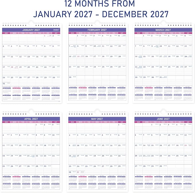 2027 Wall Calendar - Small Wall Calendar 2027, JAN 2027 - DEC 2027, 8.5" x 11", Twin-Wire Binding, Ruled Blocks, Julian Dates, Premium Paper