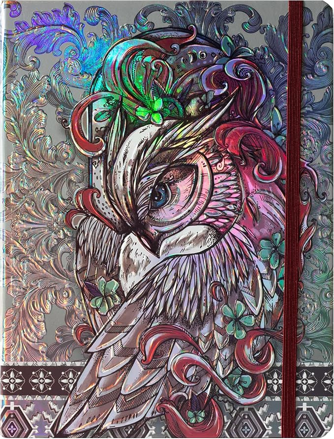 MGGAO B5 Lined Journal Notebook, Aesthetic Owl Embossed, Hardcover | Wide Ruled, 6.8" X 9.1", 192 Pages, Ribbon, Elastic Band, For Women & Men, For School & Office, Writing & Note Taking