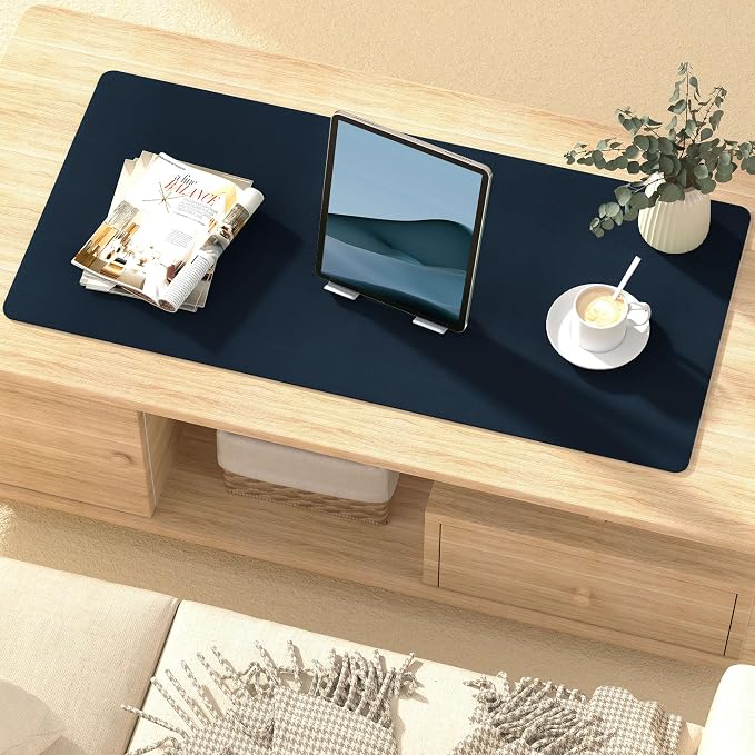 Leather Desk Pad Protector, Mouse Pad, Non-Slip Computer Mat for Desk, PU Leather Office Desk Mat for Home & Office, Waterproof Laptop Desk Blotter Pad for Keyboard and Mouse, Navy (13.7''X23.6'')