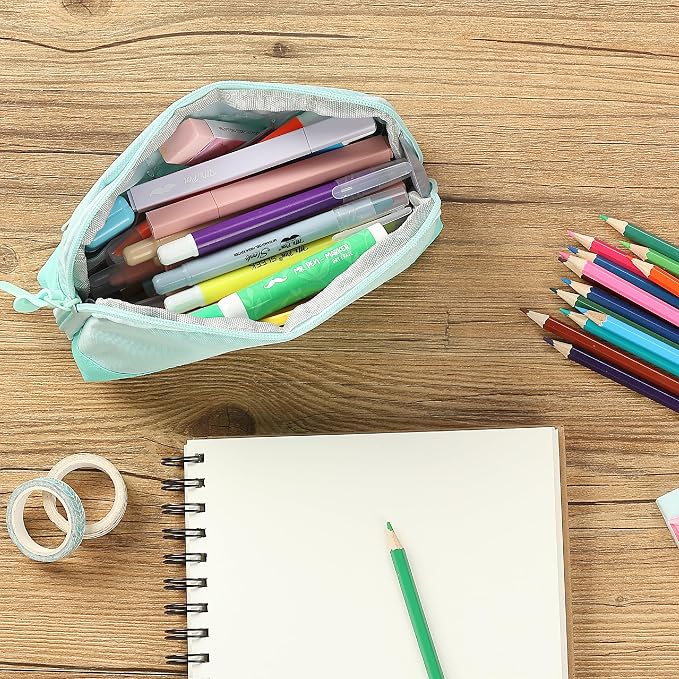Mr. Pen- Wide-Opening Pencil Case, Triangle Design | Compact & Spacious Pencil Cases with 5 Mesh Pockets, Bag Pouch, Box Organizer for Students, School Supplies, Aesthetic Supply