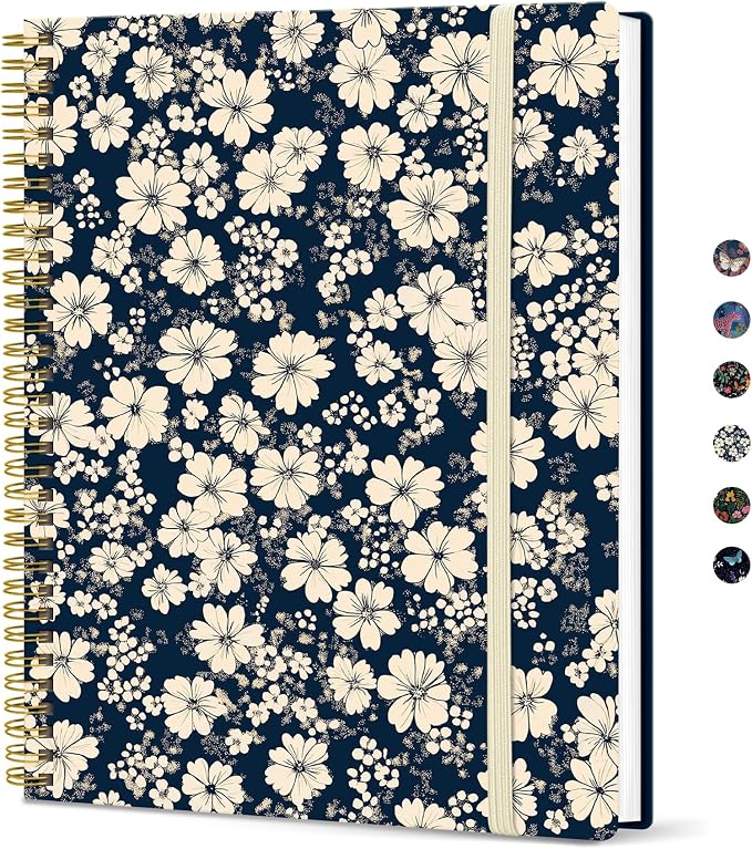 Taja Large Spiral Lined Journal for Women, 8.5" x 11" Notebooks for Work Collge Ruled, A4 Aesthetic Cute Journaling Notebooks for Writing, Plastic Cover, Daisy Garden