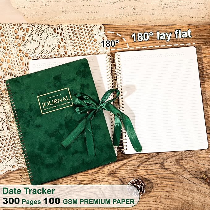 Flying Eagle Spiral Notebook, Velvet Hardcover, 8.5 x 11 in, Green | 300 Lined pages, Vintage Journal for Women & Men, Comes with Premium Gift Box for Writing