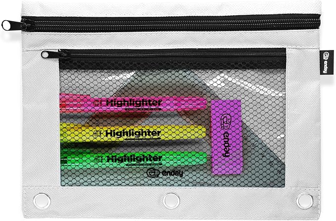 Enday Grey Pencil Pouch For 3 Ring Binder, Zippered Binder Pencil Pouches, 3 Ring Pencil Pouch for Binder, Pencil Case for Binder, Large Pencil Bags for School, Home, and Office