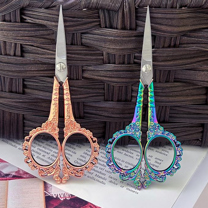 Sewing Embroidery Scissors, Small Sharp Precision Shears | Vintage Detail Thread Snips for DIY Craft, Artwork, Needlework Yarn, Beauty Trimmer for Eyebrow, 4.6in Flower 2 pack
