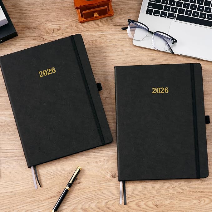 2026 Planner - Weekly and Monthly Planner 2026, Jan.2026 - Dec.2026, 9" x 11", 2026 Calendar Planner with Inner Pocket + Bookmarks+ Leather Hardcover, Black