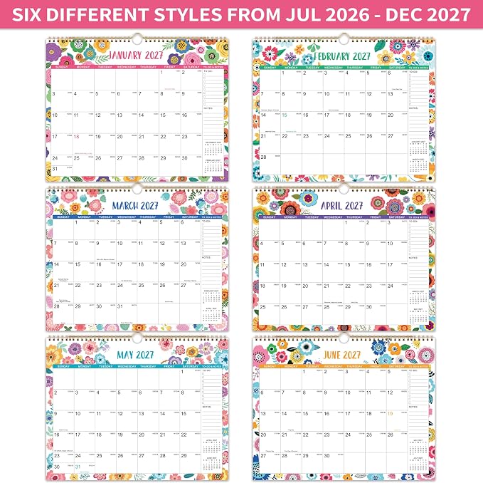 2026-2027 Wall Calendar - Wall Calendar 2026-2027, JUL.2026 -DEC.2027 | 15" x 11.5", 18 Months Calendar July 2026-2027, Hanging Hook, Large Daily Blocks, Thick Paper - Clorful Floral