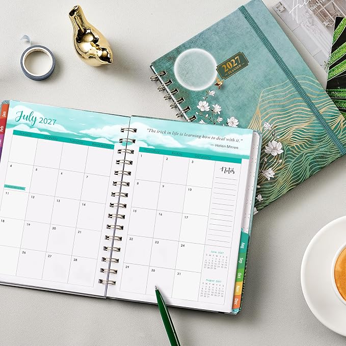 2027 Planner - JAN. 2027 - DEC. 2027, 2027 Planner Weekly and Monthly, Weekly and Monthly Planner with Colorful Tabs, Premium Paper, Twin-wire Binding - Hardcover (6.4" x 8.5", Green, Back Pocket)