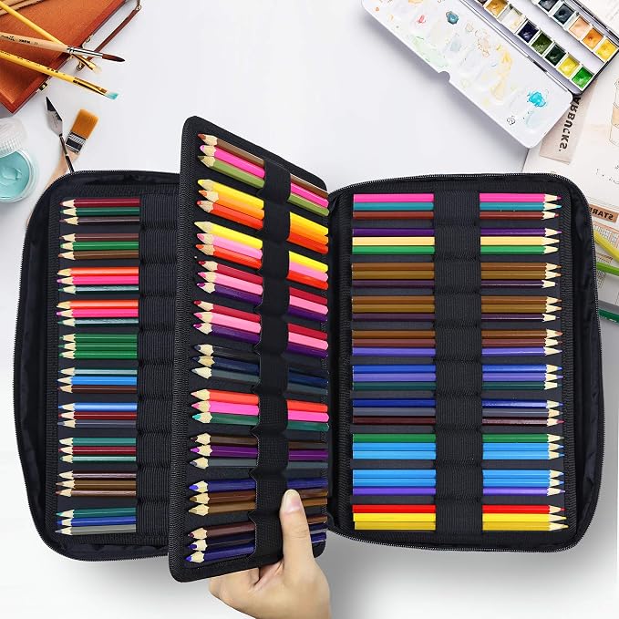 YOUSHARES Colored Pencil Case 304 Slots Pen Case Organizer with Handy Wrap & Zipper, Multilayer Holder for Prismacolor Colored Pencils & Gel Pen (Red Pink Rose)