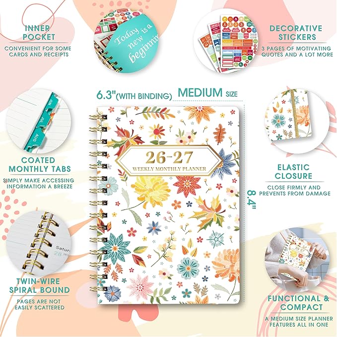 Planner 2026-2027 Weekly and Monthly Calendar Planner Jul 2026-Jun 2027 | Academic Planner with Stickers,Tabs and Pocket,Teacher Student Planning book Ideal for Office School Supplies,6.3" x 8.5"