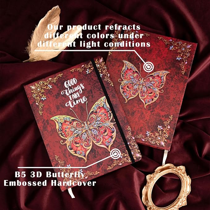 B5 Hardcover Journal for Women & Men -Butterfly Aesthetic Lined Notebook | 192 Pages Thick 80gsm Paper Writing Journal for Office, School, Travel Notes & Gift-9" x 6.9