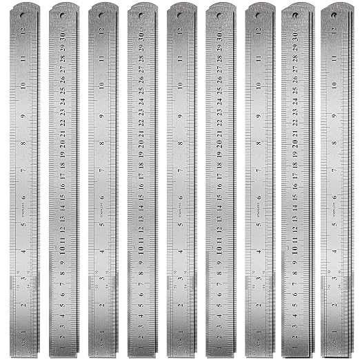 30 Pack 12 Inches Stainless Steel Rulers, Straight Edge Ruler, Precision Metal Ruler Laser Engraved Imperial/Metric Scales & Individual Sleeves for Office, Woodworking, Engineering