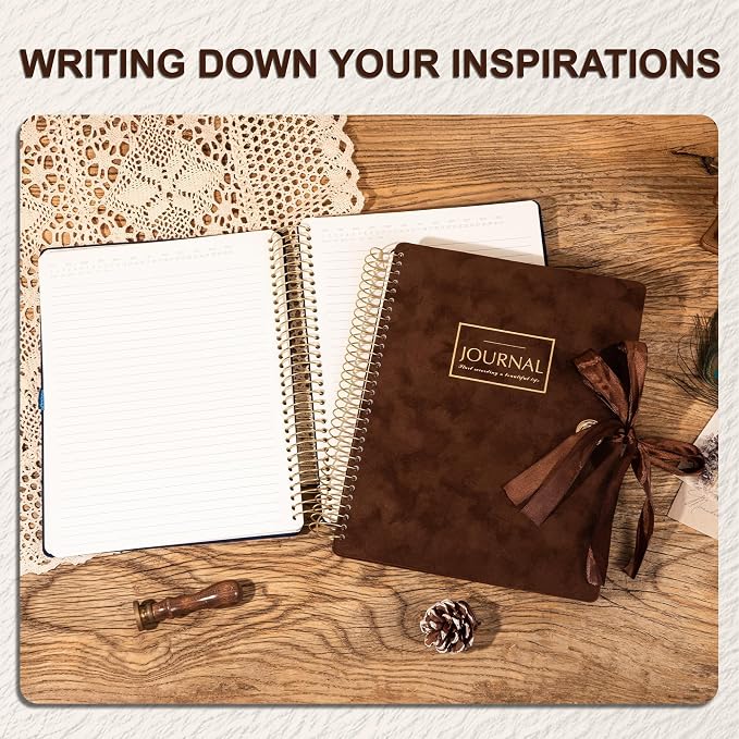 Flying Eagle Spiral Notebook, Velvet Hardcover, 8.5 x 11 in,Brown | 300 Lined pages, Vintage Journal for Women & Men, Comes with Premium Gift Box for Writing
