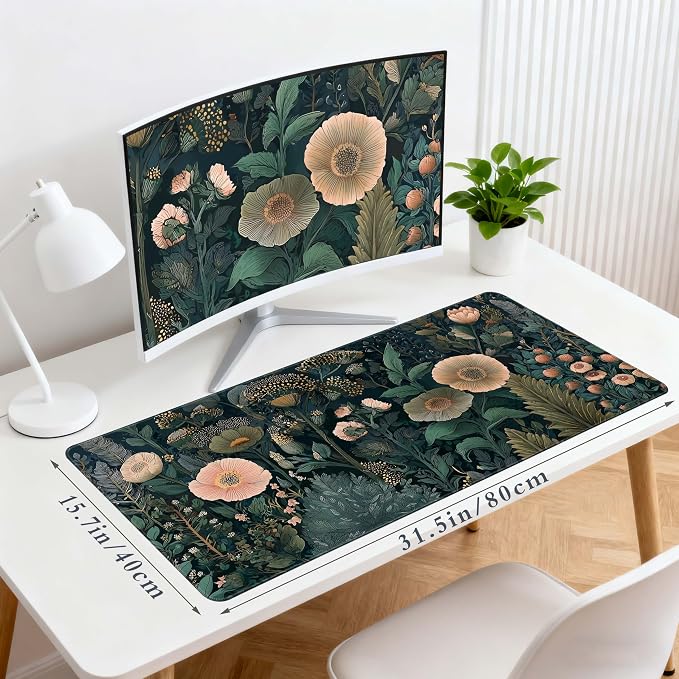 Desk Cover Mat, Cute XXL Large Mouse Pad, Computer Laptop Mat Desk Decor for Office Game Home 31.5 X 15.7 Inch (Black Weeds)