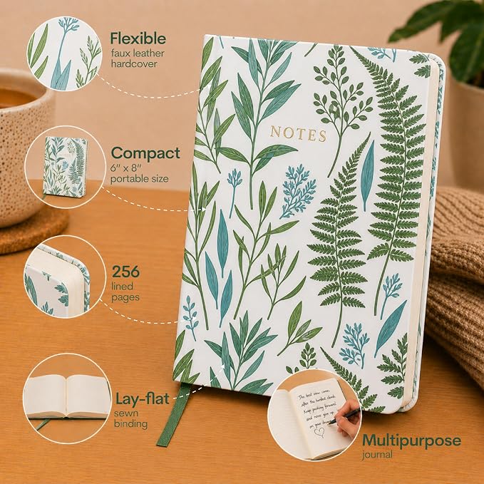 WORLD TRAVELER Eccolo A5 Hardbound Journal Notebook 256 Ivory Lined Pages | Sturdy Flexible Hardcover, 80GSM Acid-Free Ivory Pages, Smyth-Sewn Lay-Flat Binding, Ribbon Bookmark