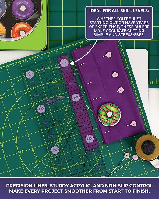 The Quilted Bear Square Quilting Ruler, Transparent Acrylic, 15.5" x 15.5" | Non-Slip, Precise Bold Lines, 30, 45 & 60 Degree Angles, 3mm Thick Transparent Acrylic, for Quilt Blocks, Sewing & Craft