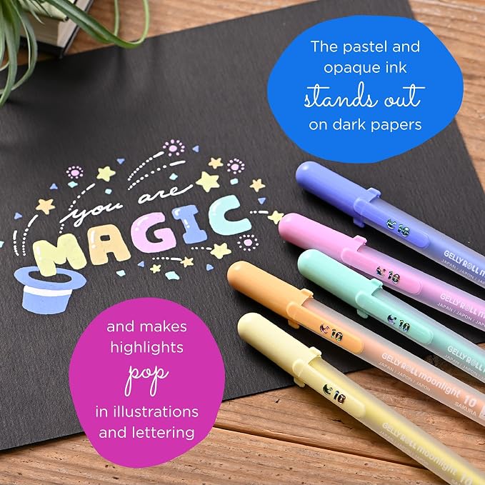 SAKURA Gelly Roll Moonlight 10 Pastel & Opaque Gel Pens - Bold Point Ink Pen for Journaling, Art, Calligraphy, or Drawing - Assorted Pastel Ink - Bold Line - 10 Pack