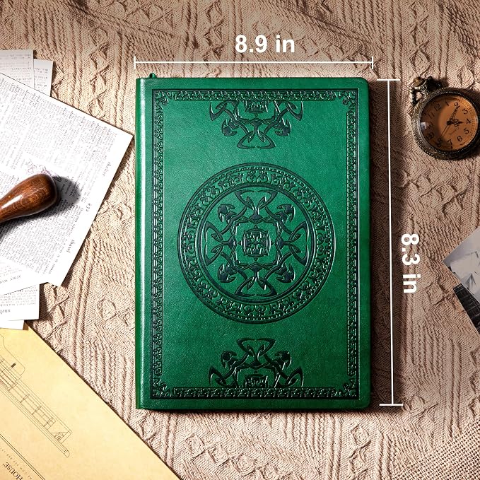CAGIE Lined Journal for Men Soft Cover Notebook Leather Journals for Writing, 180 Lay Flat Vintage Mens Journal Personal Diary, 5.7'' X 8.3'', Dark Green