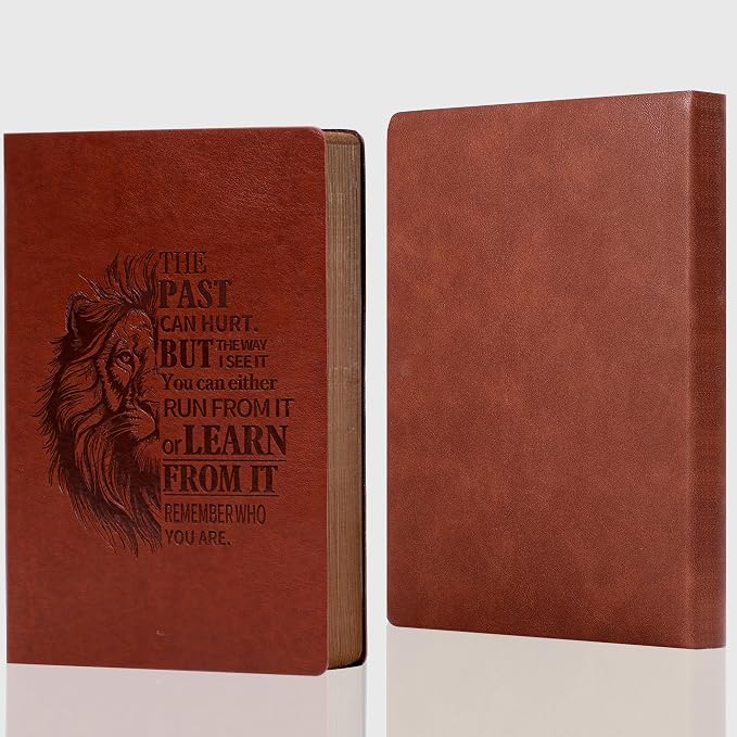 MINICAGIE Leather Journal for Men Soft Cover 256 Pages Lined Journals for Writing A5 Lion Journaling Notebooks Vintage Inspirational Diary, 5.7" x 8.3", Red