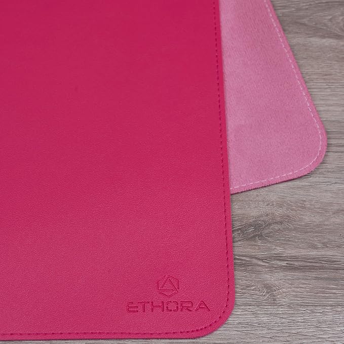 Desk Mat -Computer Desk mat with Non Slip Suede Bottom with Stitched Edges- Waterproof - Leather Desk pad PU Desk Cover for Home, Mouse, Makeup Mat for Vanity (Pink, 31.5 x 15.7)