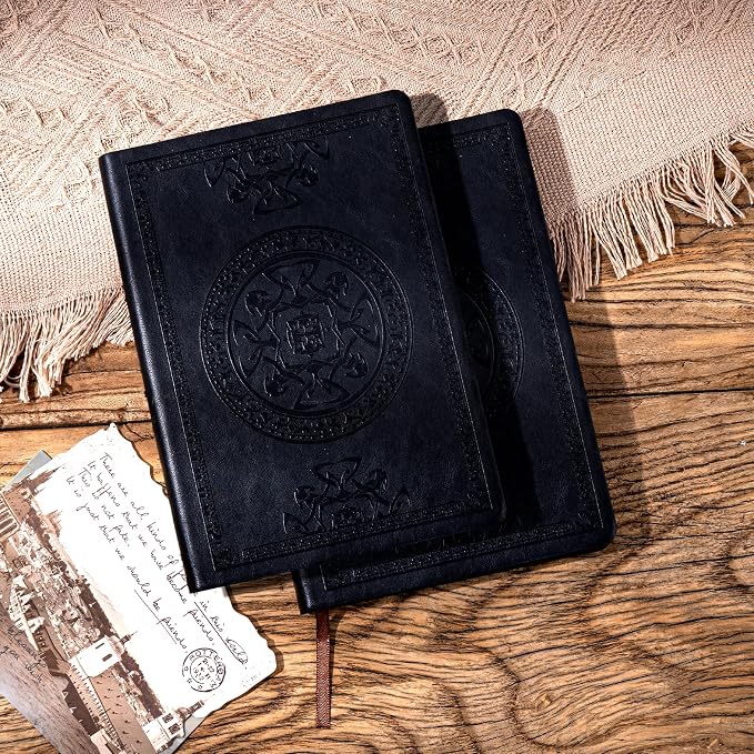 CAGIE 2 Pack Leather Vintage Journal for Men Soft Cover Lined Pages Notebook 180 Lay Flat for Writing Travel Diary, 5.7'' x 8.3'', Black