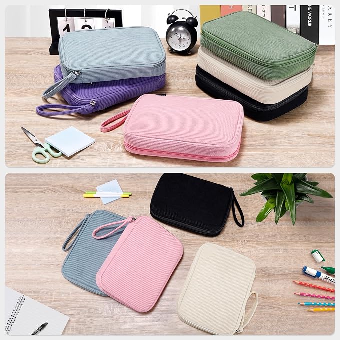 Zannaki Large Capacity Pencil Pouch Organizer | Soft Corduroy Pencil Box for Girls Boys Teens | Cute Big Pen Bag with Multiple Zipper Pockets - Pencil Case Storage for Art Supplies & Stationery-Beige