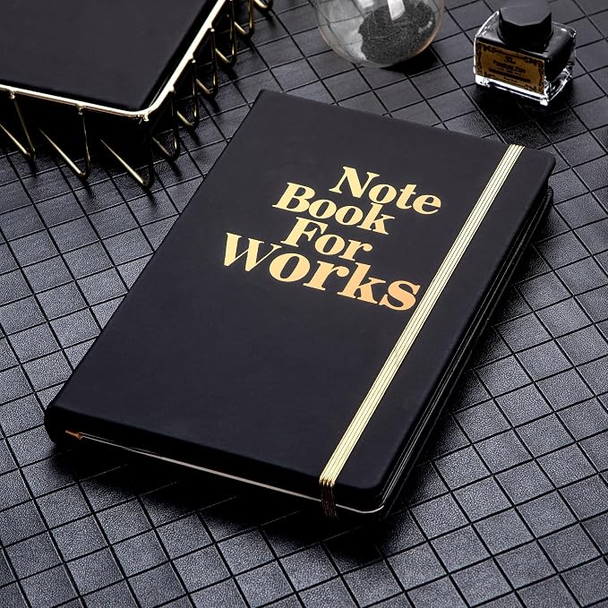 MINICAGIE Lined Journal Notebook for Men and Women, 256 Pages Black Journals for Writing, Hardcover A5 Journaling Notebooks Daily Work Travel Office Journal(5.7'' X 8.5'' Black Gold)