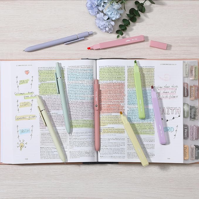 Mr. Pen- Aesthetic Highlighters and Gel Pens, 10 Pack | Assorted Colors Bible Highlighters No Bleed, Black Ink Gel Pens, Fast Dry and No Smear for Bible Journaling, Planner