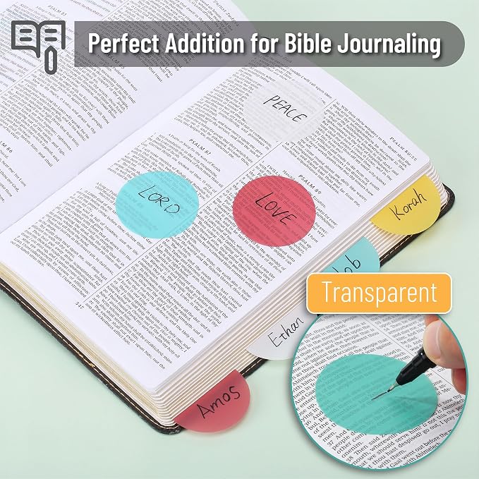 Mr. Pen- Round Transparent Sticky Notes, 1.8”, 8 Pads with 2 Fineliners | 400 Sheets, Smooth Writing, Water-Resistant, Clean Removal, Easy-Peel Sticky Notes for Bible Journaling & Planning