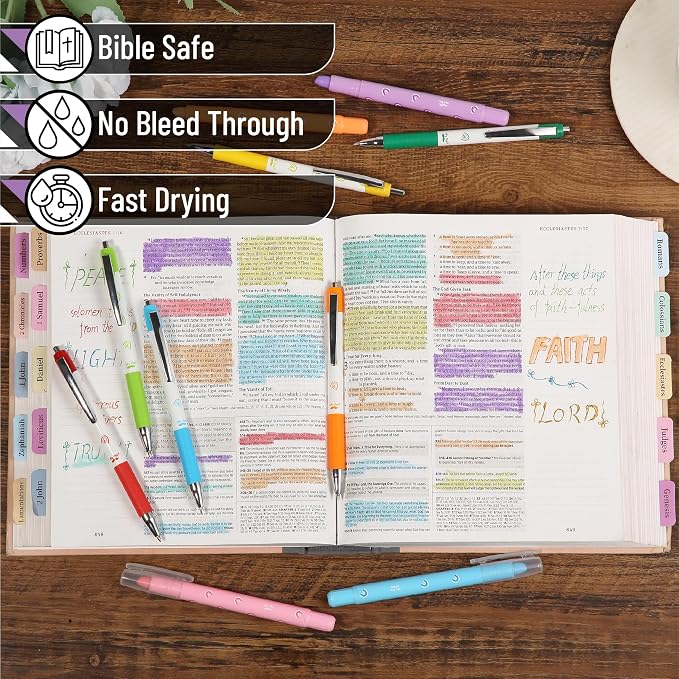 Mr. Pen- Bible Highlighters and Pens No Bleed, 12 Pack | Colorful Ink Pens for Highlighting, Bullet Journaling, Note-Taking, Summarizing, Bible Study, Planning, School and Office Use