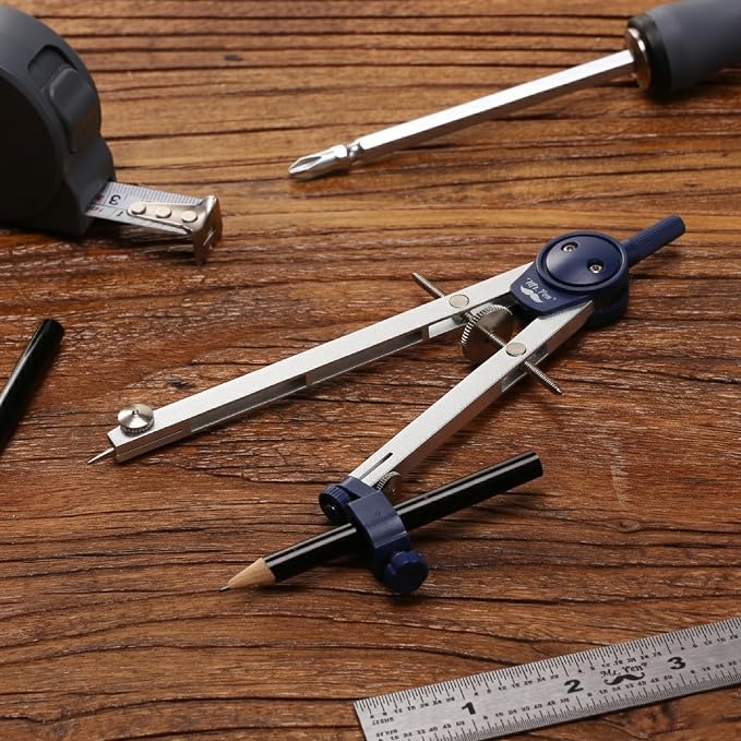 Mr. Pen- Metal Geometry Compass, Center-Wheel Design | Precision Drafting Compass with Pencil for School & Technical Drawing, Draws Circles up to 11 Inches Diameter