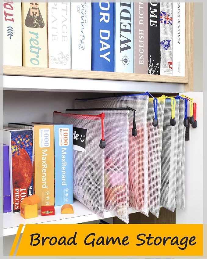 SUNEE Plastic Mesh Zipper Pouch 9.2x12.5 in (9 Colors, 18 Packs),Extra Large Water-Resistant Zip Bag for School Office Supplies, Puzzles & Games Organizing Storage
